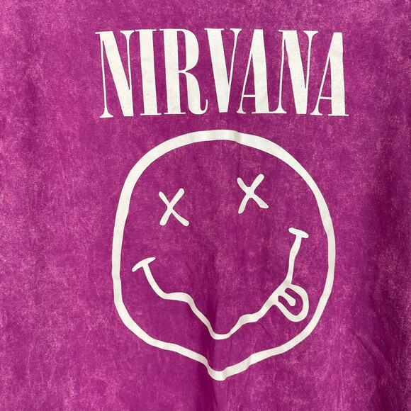 Officially Licensed Nirvana Nevermind Smiley Grunge Tee Magenta Acid Wash Large - Picture 4 of 7